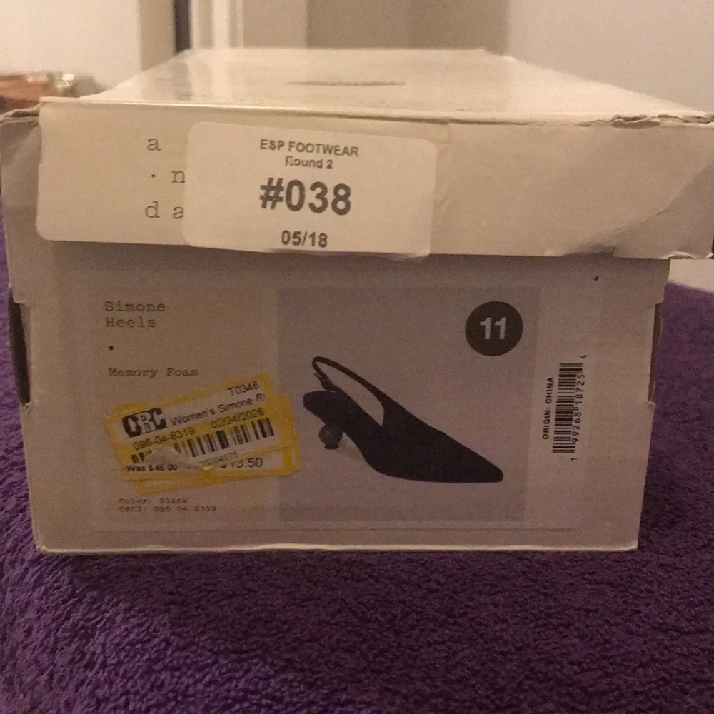 Black Slingback Pointed-Toe Heels with Decorative Ball Heel Size 11